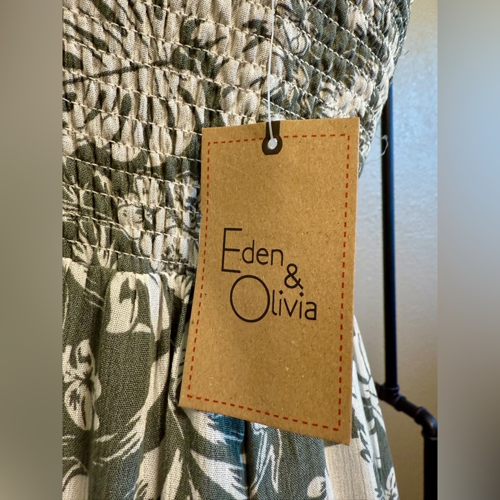 Eden & Olivia Tropical Floral Maxi Dress Sage and White Women’s Size Large - Picture 6 of 7